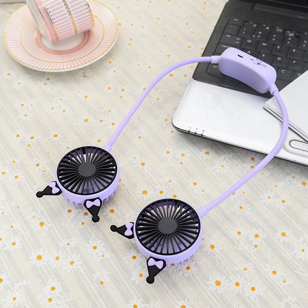 Internet-berømthed foldbar bærbar doven nakkehængende ventilator Super søde tegneserieører andet gear USB-opladning lille ventilator black
