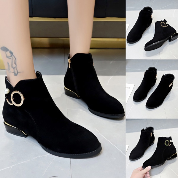 Women's Fashion Ankle Boots Pointed Toe Casual Shoes with Zipper Black Fur Lined,43