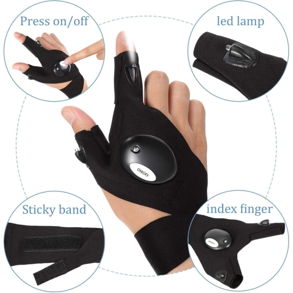 Utomhusfiskehandskar LED Luminous Gloves Fingerlösa handskar