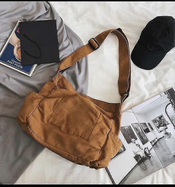 Canvas Messenger Bag Hobo Bag med stor kapasitet og flere rom Black