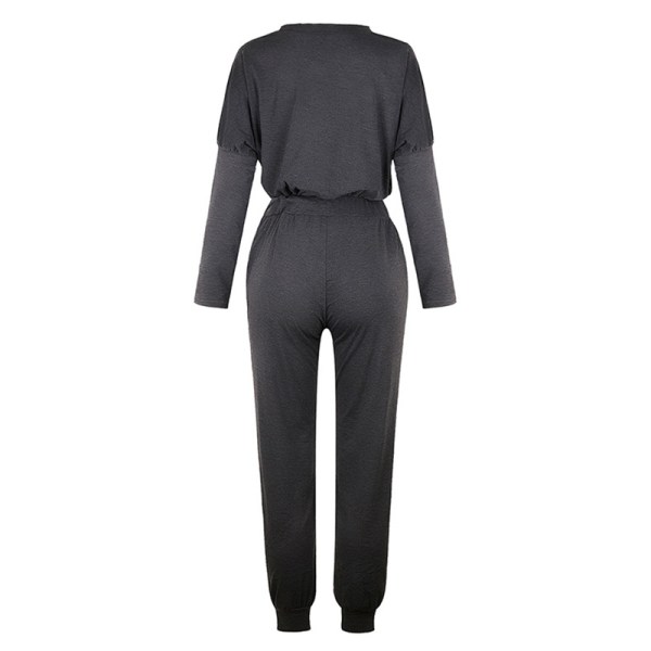 Womens Tracksuit Set Solid Joggers Trousers Loungewear Homewear Dark Gray,XXL