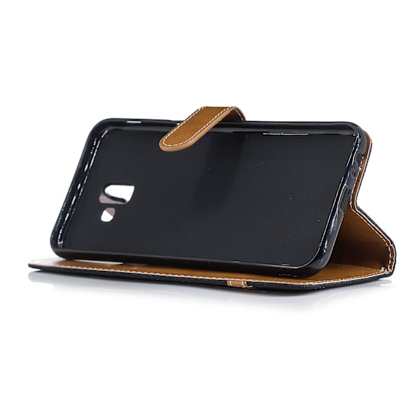 Tvåfärgat jeansväv PU-läder flipfodral för Samsung Galaxy J6+/J6 Prime Black