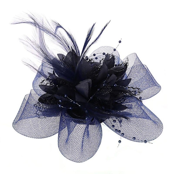 Naisten kukka höyhen helmiä mesh rintamerkki hiuspidikkeet Fascinator hääpanta Lake blue