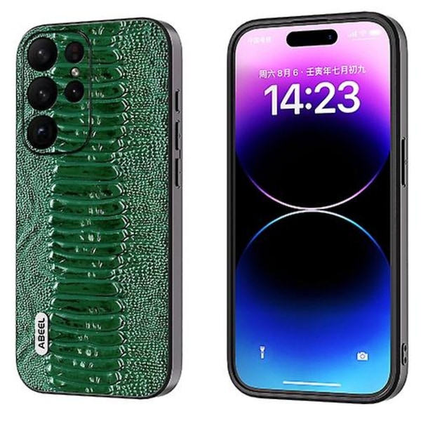 For Samsung Galaxy S23 Ultra 5g Abeel Ægte Læder Weilai Serie Mobiltelefon Etui Green