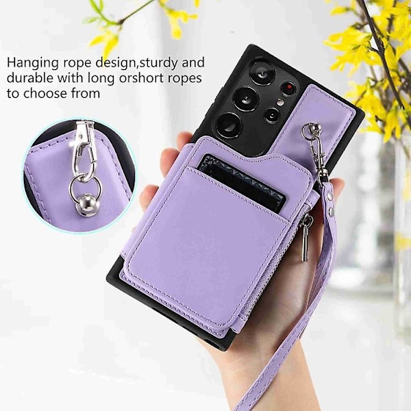 For Samsung Galaxy S23 Ultra 5g glidelås kortspor Rfid mobiltelefondeksel Purple
