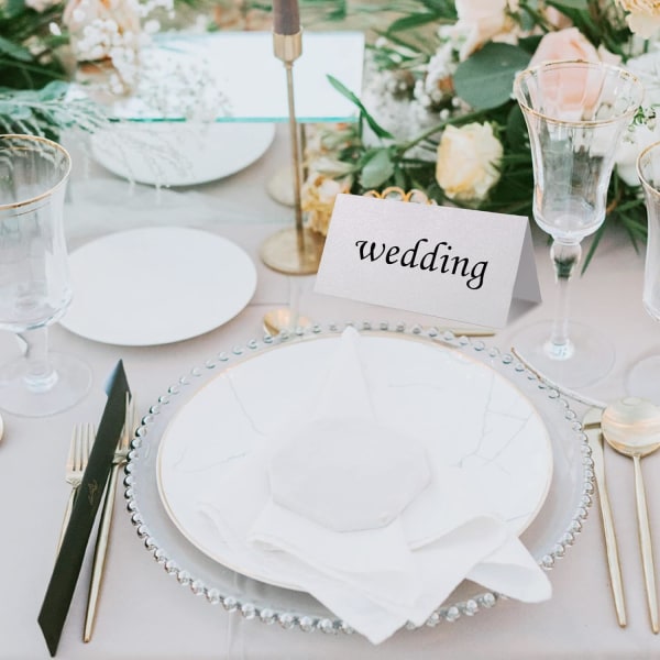 50 st tomma vita bordskort, 10x10cm hopfällbar bröllopsplats