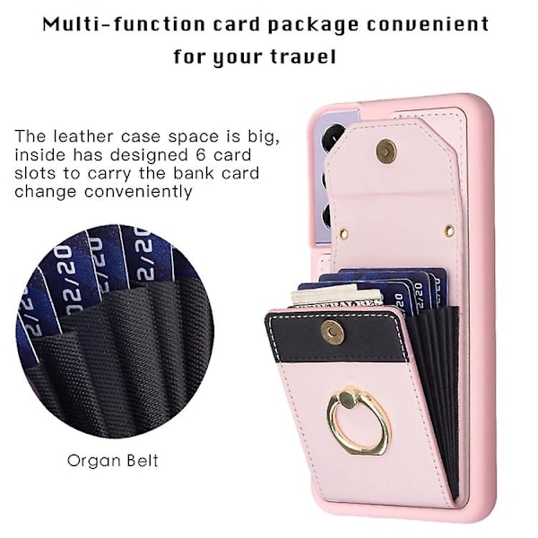 Til Samsung Galaxy S22+ 5g Bf29 Organ Card Bag Ring Holder Mobiltelefon Etui Pink