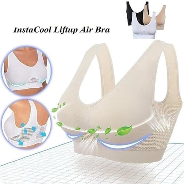 Andningsbar Cool Liftup Air Bra, 2024 Ny Storlek Air Bra Andningsbar och Bekväm Mesh Sport-BH för Kvinnor -GSL grey S