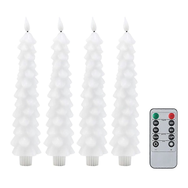 4 st Flameless Ljus LED Julgranformade Ljus med 3D Flamma Veke Batteridrivna Ljus med Fjärrkontroll Timer för Heminredning Qinghai White