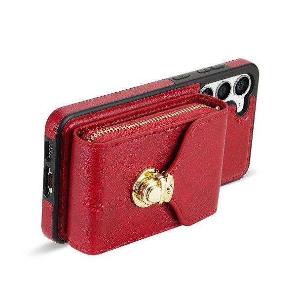 Samsung Galaxy S24+ Fodral i PU-läder + TPU-kickstand med axelrem Red