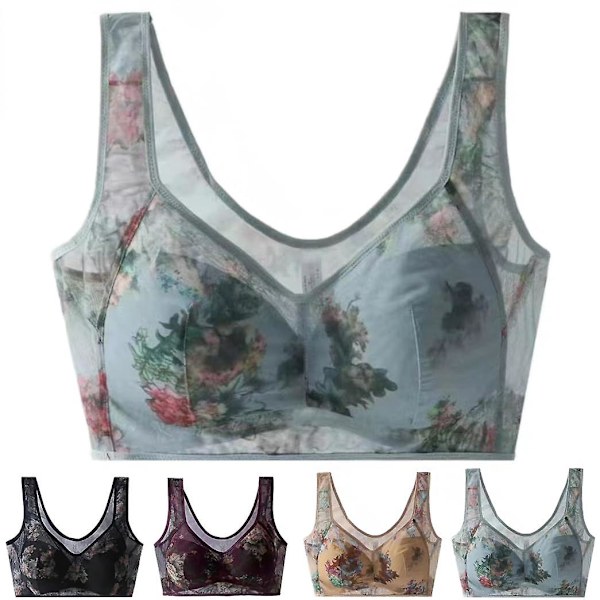 Spetslös bekväm bh med knappar, plus size push up trådlös andningsbar bh Purple 2XL