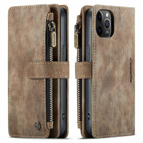 Til iPhone 15 14 13 12 11 Pro Max XS XR 8 Lynlås Pung Etui Flip Læder Etui -GSL brown iPhone13mini  5.4