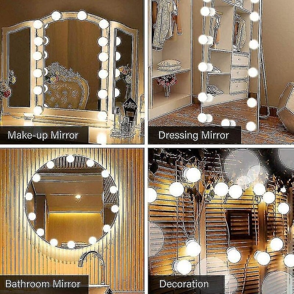 Mirror Light Kit 14 glödlampor för sminkservietter, dimbar Hollywood LED-spegel, USB sminklampa med strömbrytare och kabel, 3 färger, 10 ljusstyrkor