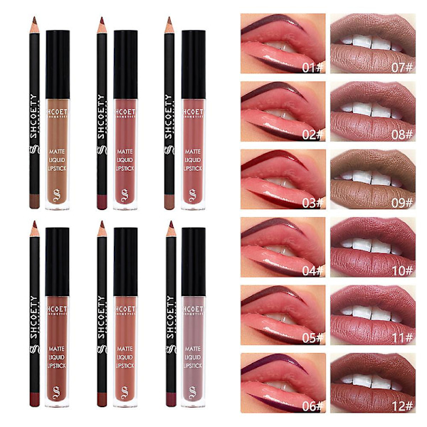 Makeup matt läppliner penna läppstift kosmetika set långvarig Ny color05