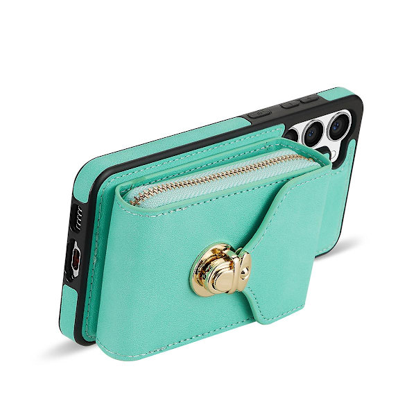 Til Samsung Galaxy S24+ Etui Pu Læder+tpu Kickstand Telefon Cover Med Skulderrem Mint Green