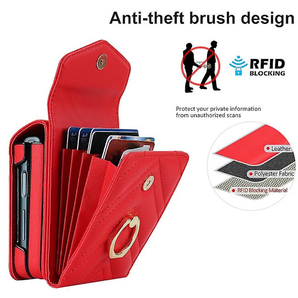 Til Samsung Galaxy Z Flip5 V-formet Rfid-kortspor Mobiltelefonetui med Ringholder Red
