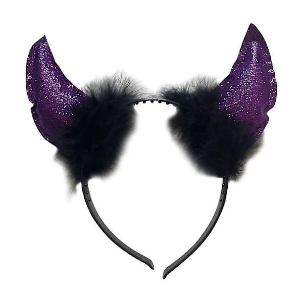 Hårbøyle med glitter og djevelhorn, designet for direktesendinger, Halloween-fester og hodeplagg Purple