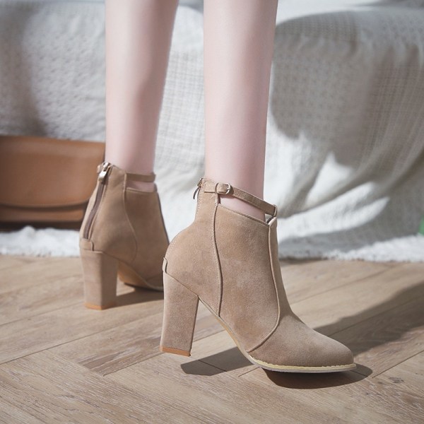 Women's shoes ankle boots high heels fashion casual boots Khaki,37