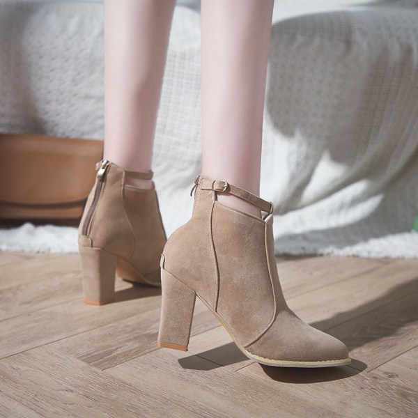Women's shoes ankle boots high heels fashion casual boots Khaki,38