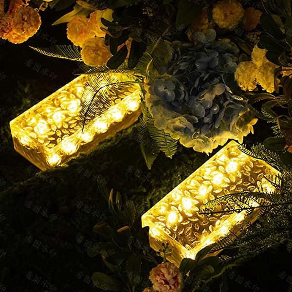 Isblok solcelle nedgravet lys gårdhave firkantet solcelle isblok græsplænelampe LED super lys havetrappe trin white light Rectangular ice bricks