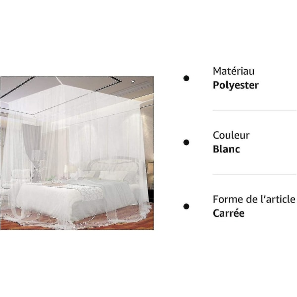 Ekstra stor seng, indendørs og udendørs himmel myggenet til enkelt- og dobbeltsenge - hvid (190 x 210 cm)