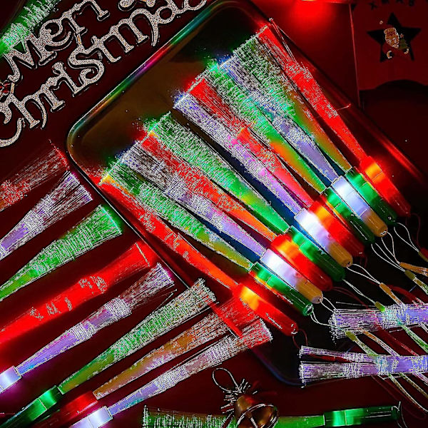 12 stk Glødestikker LED Lyspinner Fiberoptiske Glødestikker, 3 Moduser Fargeblinkende, For Jul, Fest, Konsert Rave