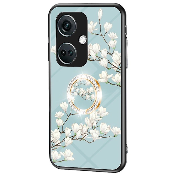 For OnePlus Nord CE3 5G deksel blomstermønster herdet glass kickstand telefondeksel Gardenias