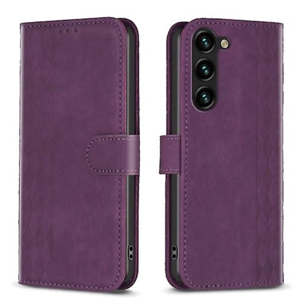 För Samsung Galaxy S24+ 5g Rutiga Präglat Läder Mobiltelefonfodral Purple