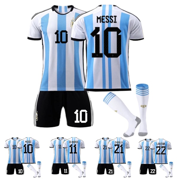 Fotballdraktsett med striper - Argentina Messi - T-skjorte, Shorts og Sokker 18 yards（100-110）