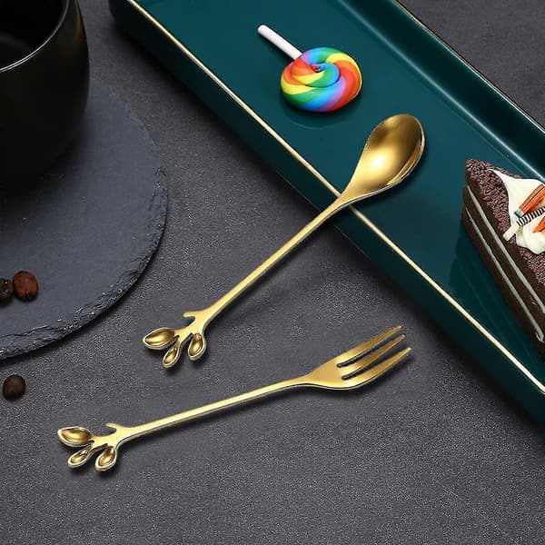 12 Elegante Guldblad Kaffeskeer - Perfekte til Eftermiddagste og Desserter