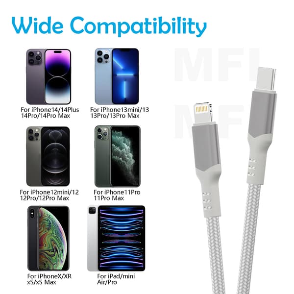 (2-pack) MFI-certifierad datakabel för iPhone laddningskabel - 2m White