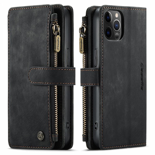 Til iPhone 15 14 13 12 11 Pro Max XS XR 8 Lynlås Pung Etui Flip Læder Etui -GSL black iPhone 14  6.1