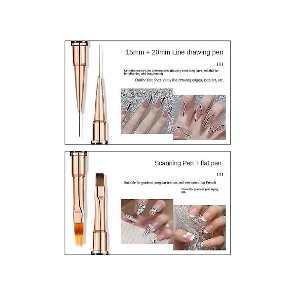 5 stk. Dobbelt Hoved Nail Art Uv Gel Extension Pensler Maling Værktøjer Fransk Stribe Tegning Liner Pen M