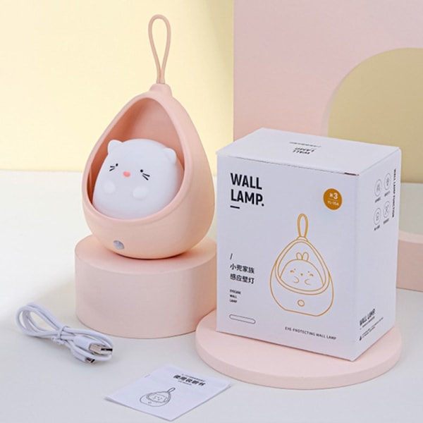 LED Nattelys Berøringsfølsom Fjernkontroll Søt Tegneserie Lampe USB Oppladbar Silikon Dyr Kreativ Vegglampe For Barn Gave Farge USB Blå Katt Rabbit - Pink