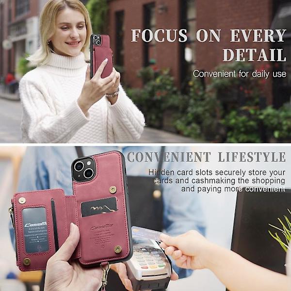 Caseme C20 Multifunktionellt Rfid Läderfodral för Iphone 15 Red 15 Pro