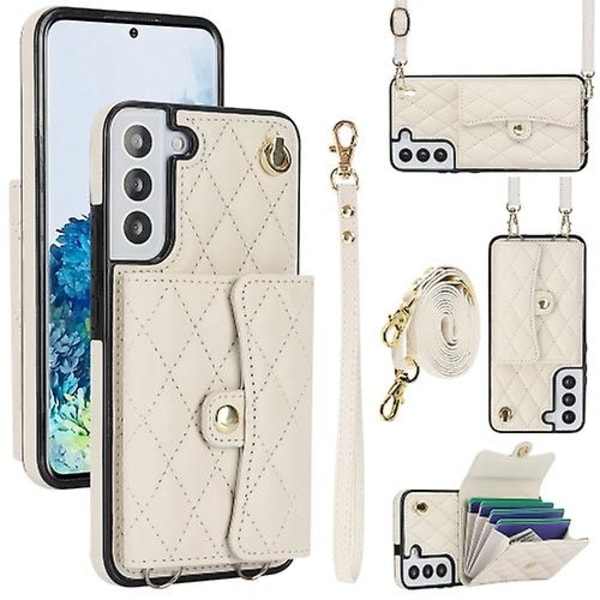 For Samsung Galaxy S22 5g Crossbody Rhombic Horizontal Wallet Læder Mobiltelefon Etui White