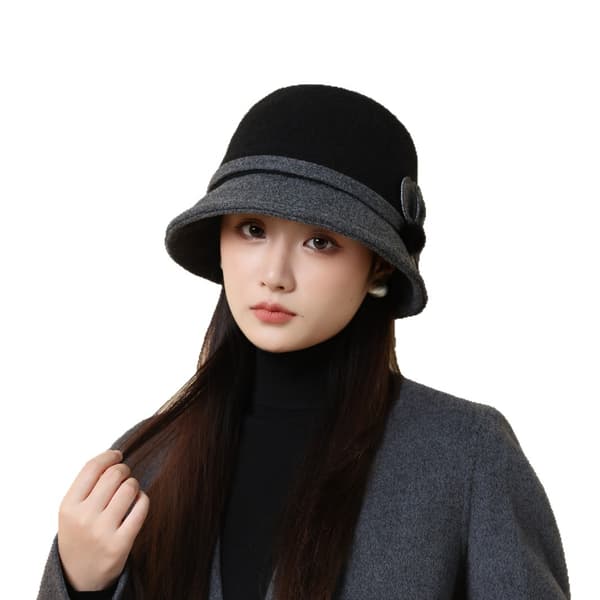 Uld bucket hat til kvinder til efterår og vinter, varm og elegant, britisk retrostil Beige