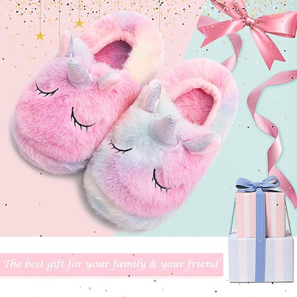 Sateenkaariyksiönten tossut/ söpöt pörröiset tyttöjen tossut/ mukavat plushiset sisä- ja ulkotossut naisille/ parhaat yksiönten lahjat Unicorn Shoes 11-12.5 Little Kid