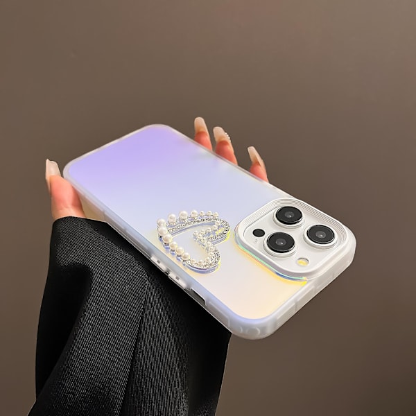Laser-efekti PC+TPU helmi sydän koriste matta puhelimen kuori iPhone 13 Pro 6.1 tuumaa White