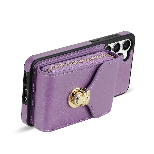 Samsung Galaxy S24+ Fodral i PU-läder + TPU-kickstand med axelrem Purple
