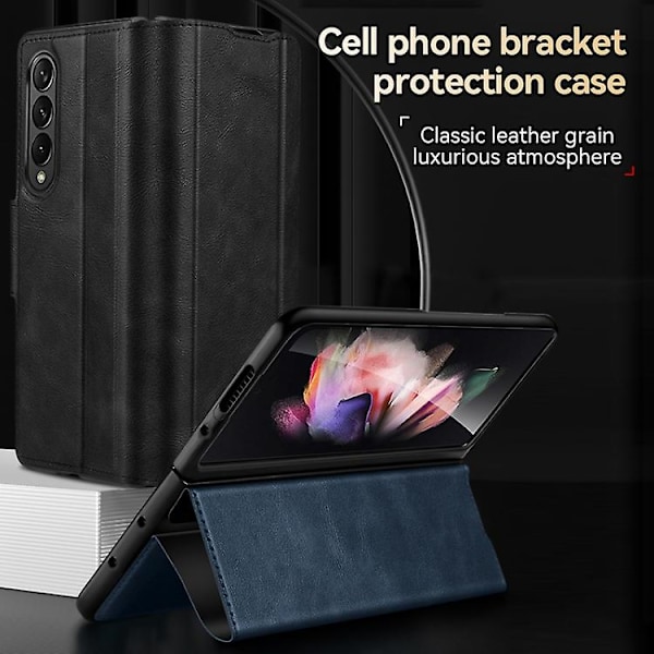 För Samsung Galaxy Z Fold4 / W23 Sulada All-inclusive Magnetisk Snap Flip Läder Mobiltelefonfodral Black