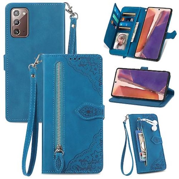 For Samsung Galaxy Note20 Embossed Flower Zipper Leather Mobile Phone Case