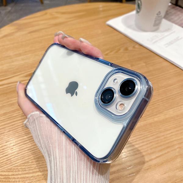 Iphone 14 -kotelo läpinäkyvä Tpu+pc putoamisenesto puhelimen suojus linssitarralla Blue