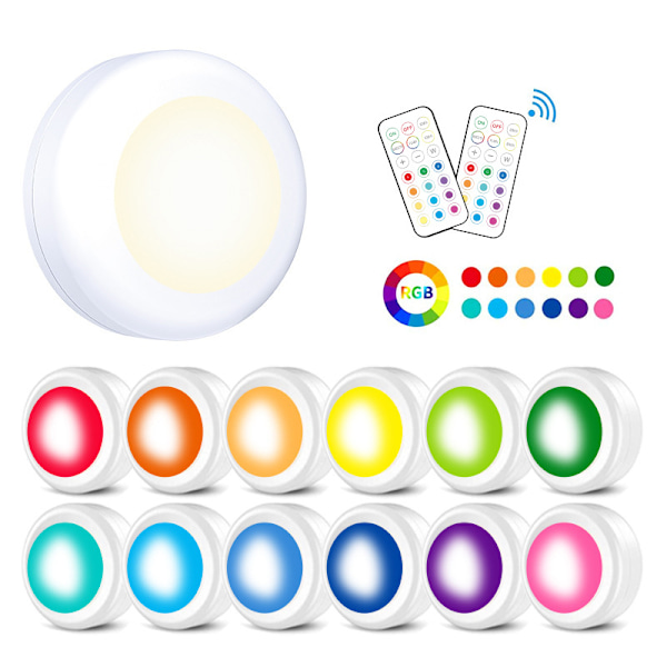 13 farger RGB trådløs fjernkontroll berøringsnattlys kjøkkenskaplys batteridrevet LED-pucklys 6 lights two remote set