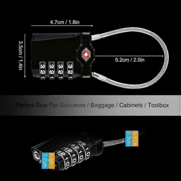 TSA-godkända 4-siffriga kombinationslås för bagage, 2-pack med flexibel kabel för säker resa på resväskor och väskor i Storbritannien