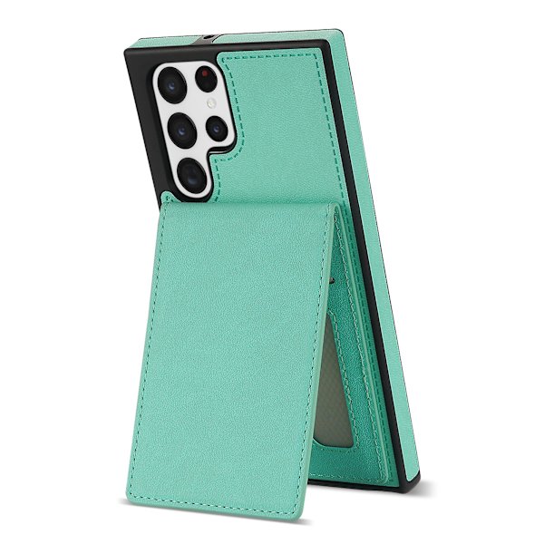 Samsung Galaxy S24 Ultra RFID-estolla varustettu puhelinkotelo, jossa jalusta ja korttipidike Fluorescent Green