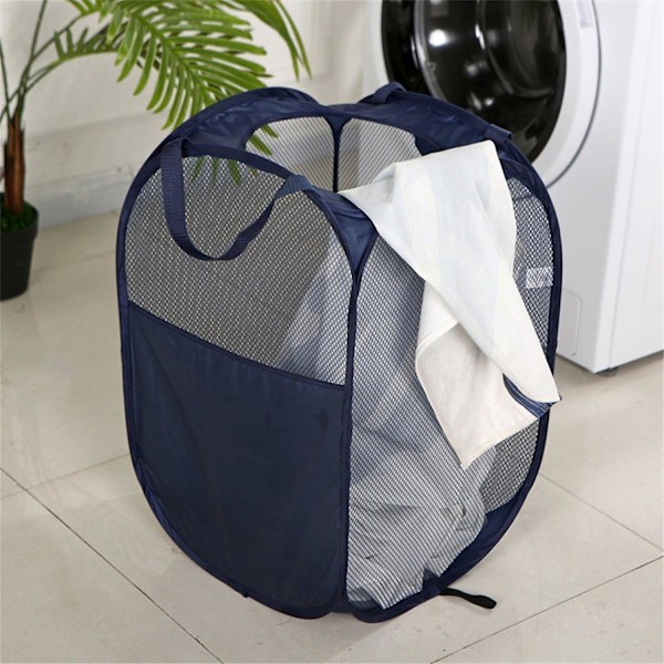 Hopfällbar tvättkorg fristående polyester utrymmesbesparande nät tvättkorg hushållsartiklar Dark blue A