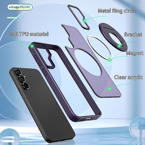 Samsung Galaxy S22+ 5g:lle pyörivä rengasmagneettinen pidike matkapuhelinkotelo Purple