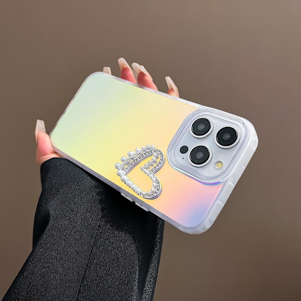 Laser-efekti PC+TPU helmi sydänkoriste matta puhelinkotelo iPhone 13 Pro 6,1 tuumaa Transparent
