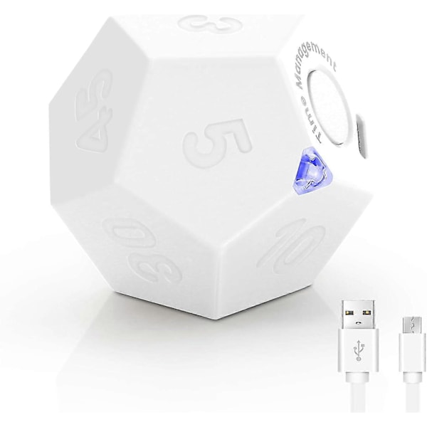 Cube Timer, Time Management Dodekaeder Timer, Timer til Børn, Køkken Timer til Madlavning, Produktivitets Pomodoro Timer White